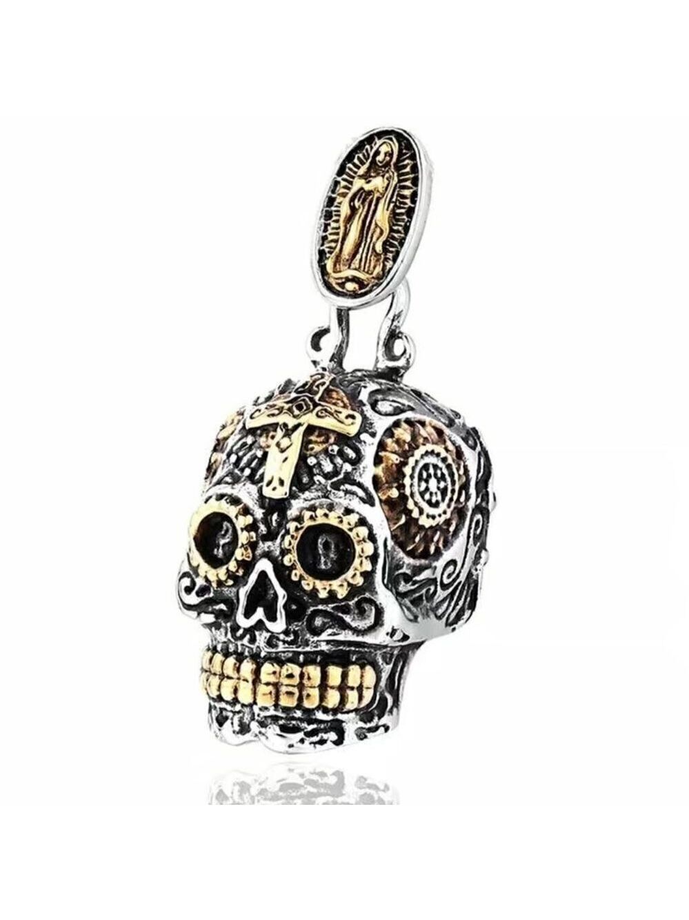 Day of the Dead Sugar Skull Cross Necklace / Pendant #863